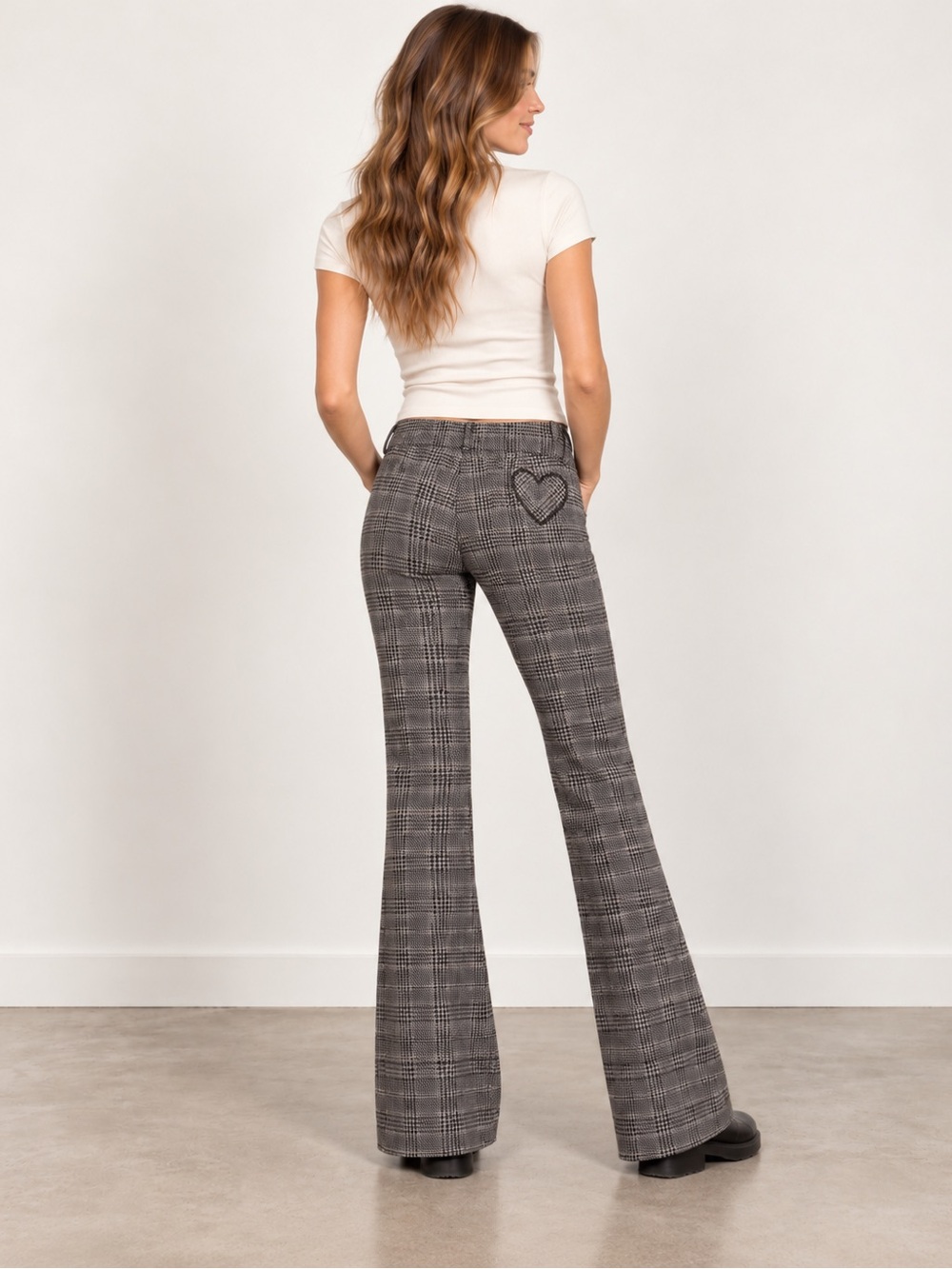 Juicy Couture Y2K Wool Glen Plaid Low Rise Flare Pants 26 Heart Preppy Academia